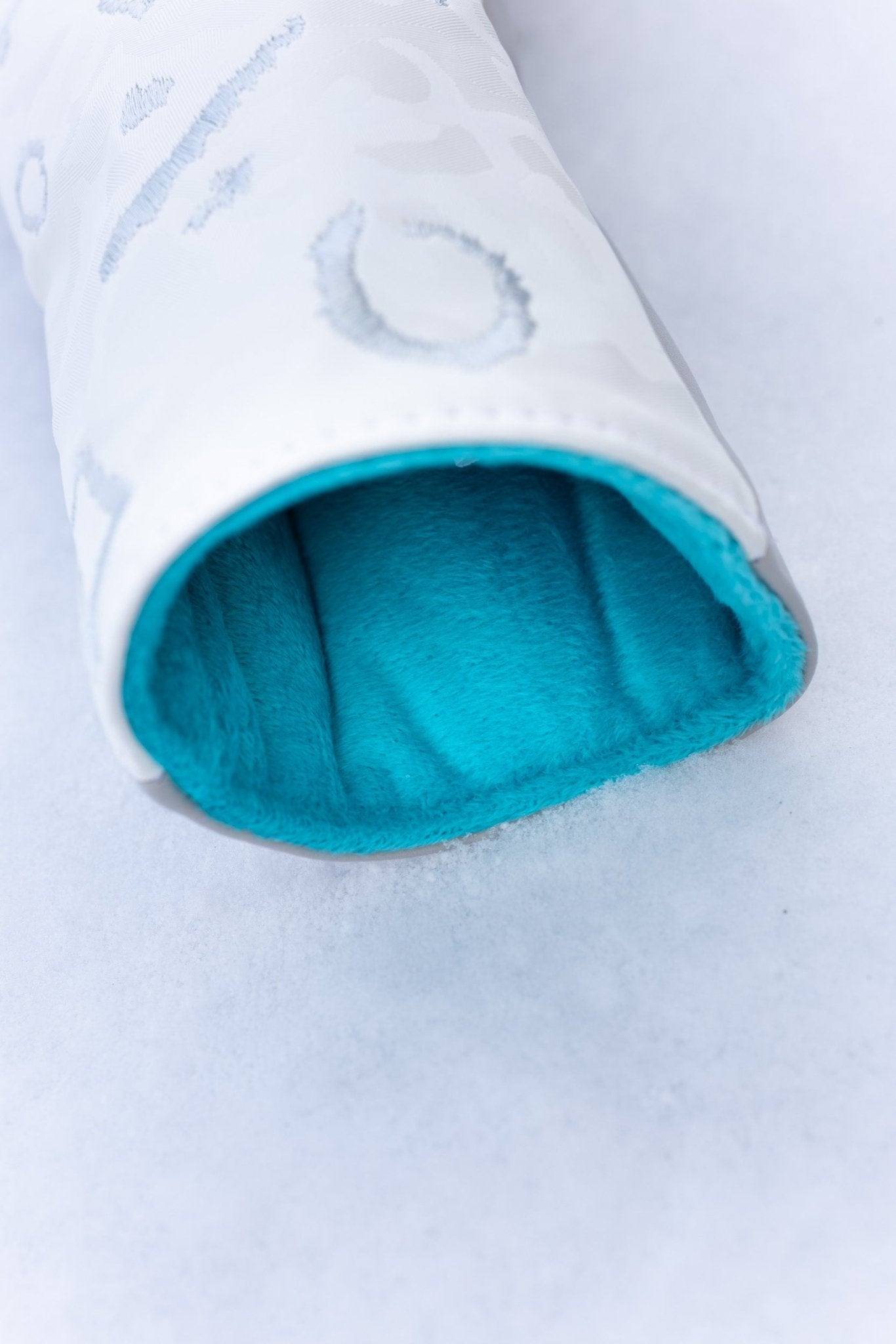 No Bogeys White Fairway Cover with soft blue interior lining designed for protecting golf clubs headcovers