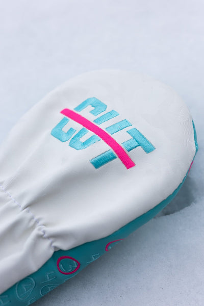 Scorecard Teal Fairway Cover with teal and white fabric and embroidered colorful Cutline logo golf headcover design